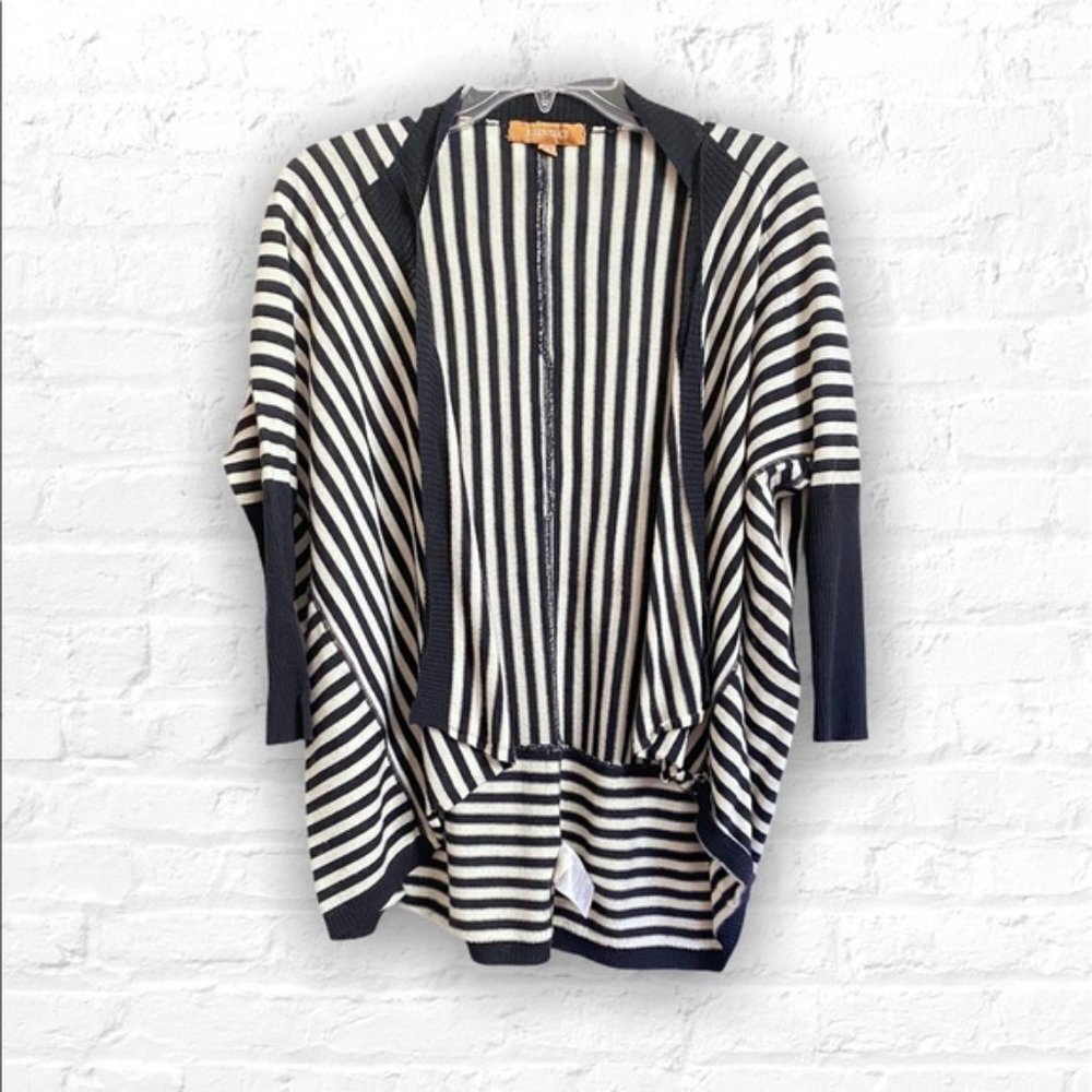Ellen Tracy Wool Open Cuffed Striped Cardigan Xs/S